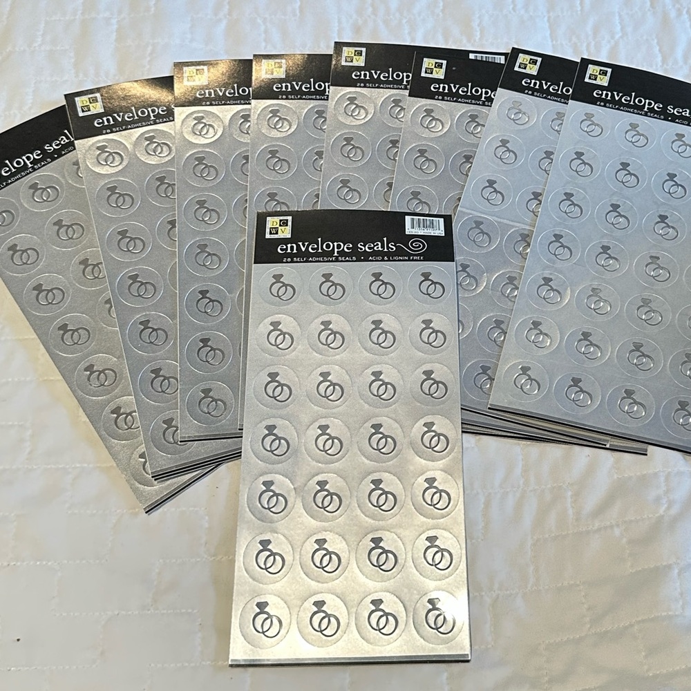 13 Sheets Silver Foil Wedding RINGS ENVELOPE SEALS Die Cuts STICKERS $78 value